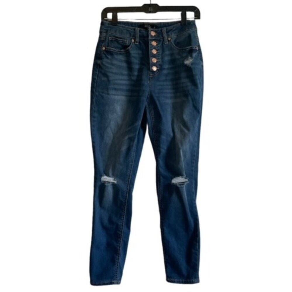 Stitch Star High Rise Medium Wash Button Skinny Jeans Size 6